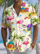 Alohadaddy® Hawaiian Flamingo Art Print Moisture-Wicking Chest Pocket Men's Short Sleeve Shirt Big & Tall