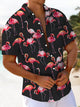 Alohadaddy® Hawaiian Flamingo Art Print Chest Pocket Men's Short Sleeve Shirt Big & Tall