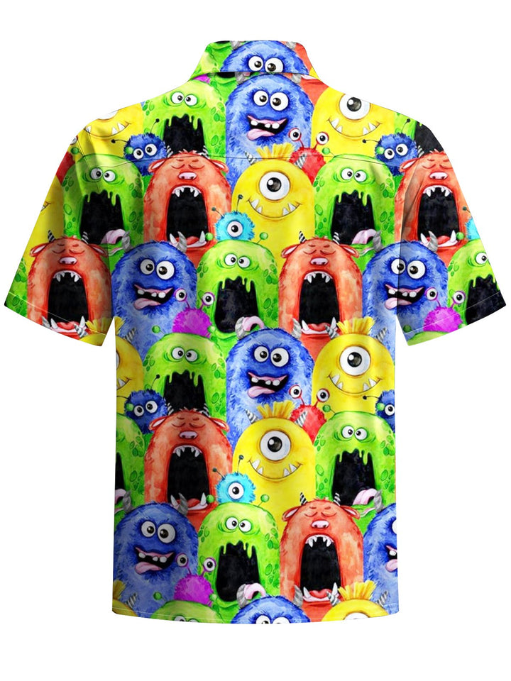 Alohadaddy® Casual Monster Art Print Chest Pocket Men&