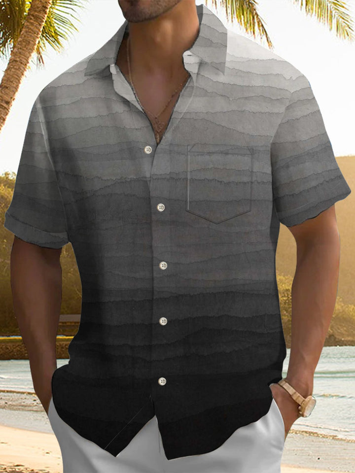 Alohadaddy® Casual Ombre Printed Artwork Chest Pocket Stretch Men&