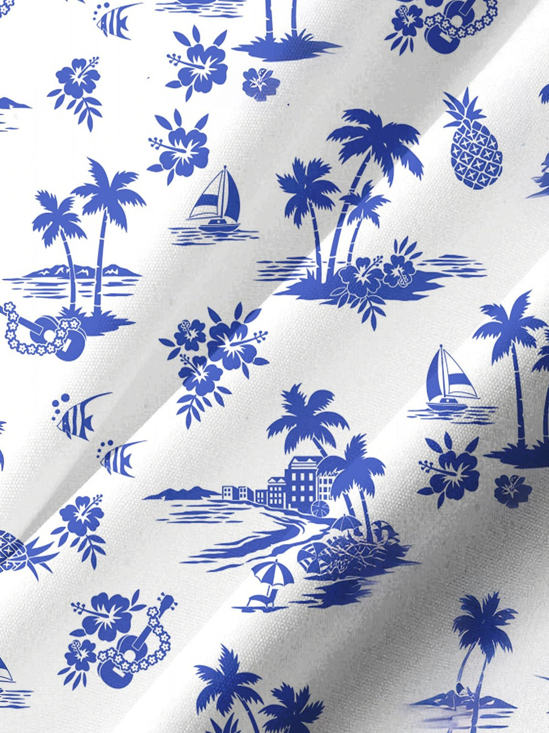 Alohadaddy® Hawaiian Coconut Tree Vacation Art Print with Chest Pocket for Men&