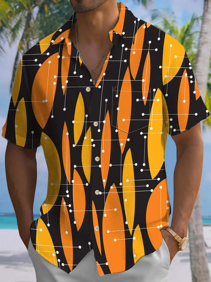 Alohadaddy® Casual Geometric Plaid Art Print Chest Pocket Men&