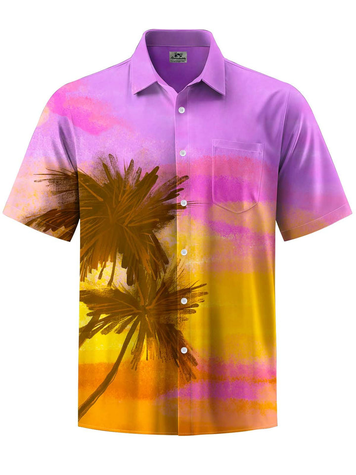 Alohadaddy® Hawaiian Coconut Tree Art Print Chest Pocket Stretch Men&
