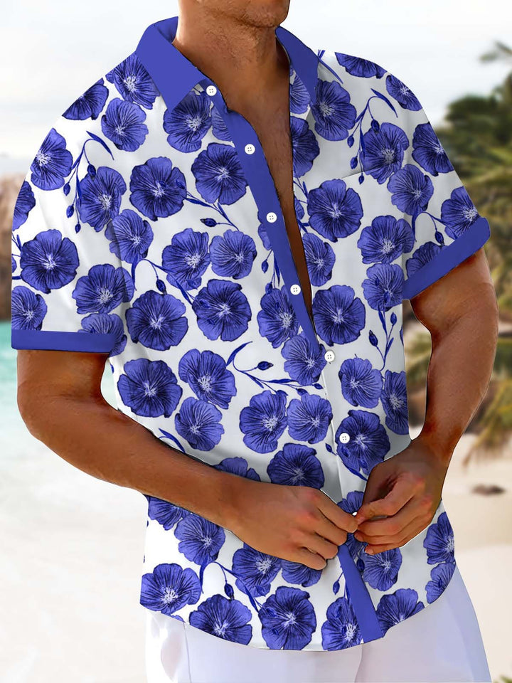 Alohadaddy® Casual Floral Contrast Art Print Chest Pocket Men&