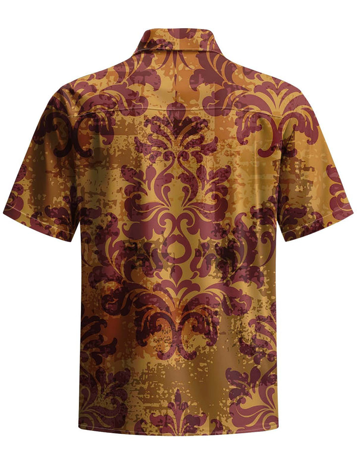 Alohadaddy® Vintage Baroque Pattern Art Print Chest Pocket Stretch Men&