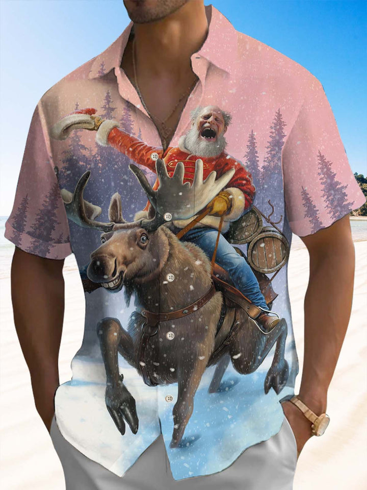 Alohadaddy® Christmas Santa Claus Elk Print Art Pocket Stretch Men&