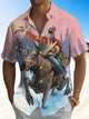 Alohadaddy® Christmas Santa Claus Elk Print Art Pocket Stretch Men's Short Sleeve Shirt Big & Tall