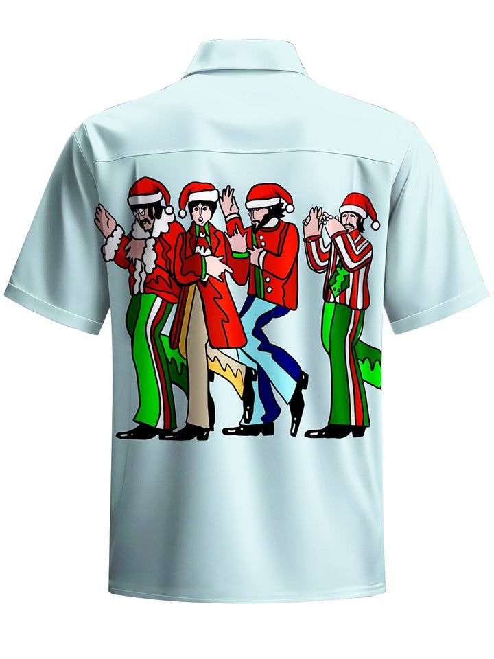 Alohadaddy® Holiday 60s Cartoon Character Santa Hat Print Art Pocket Stretch Men&