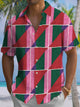 Alohadaddy® Retro Geometric Colorblock Print Art Elastic Pocket Button Men's Short Sleeve Shirt Big & Tall