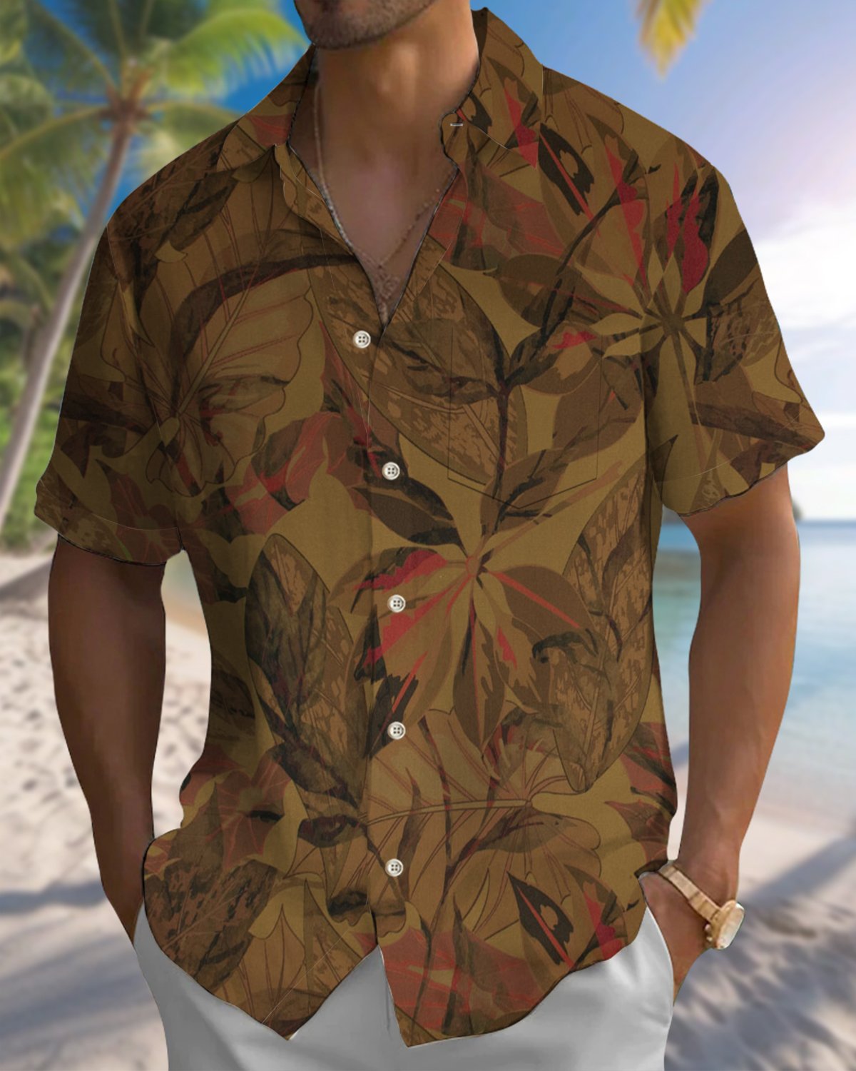 Alohadaddy® Vintage Leaf Print Short Sleeve Shirt for Men Big & Tall