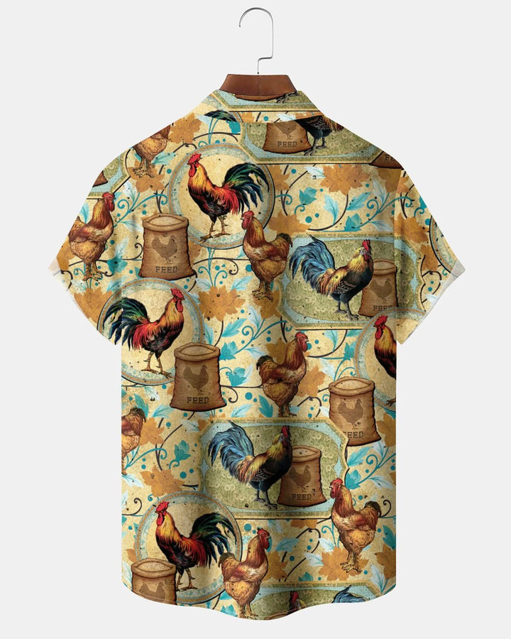 Alohadaddy® Vintage Rooster Print Pocket Elastic Button Men&