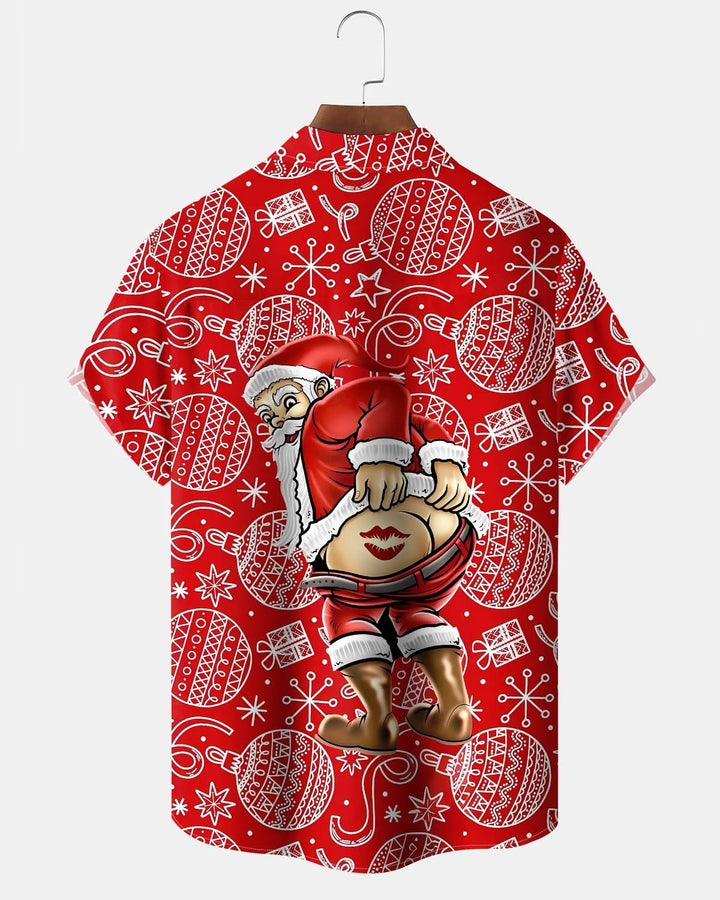 Alohadaddy® Christmas Santa Claus Fun Print Art Pocket Button Men&