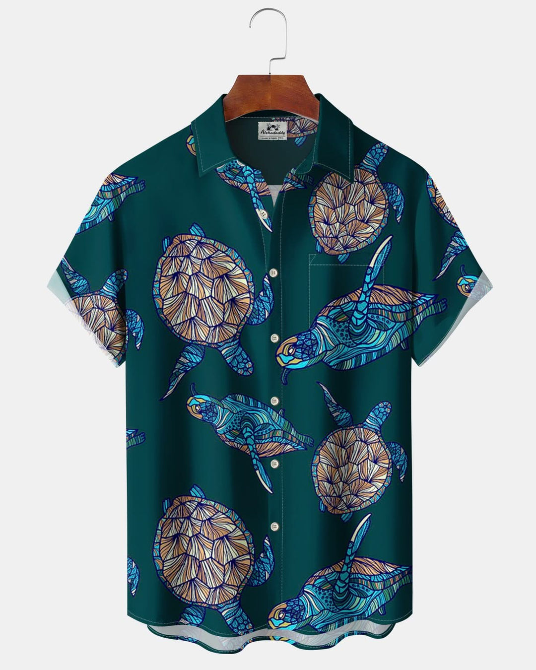 Alohadaddy® Vintage Turtle Print Art Pocket Button Stretch Men&
