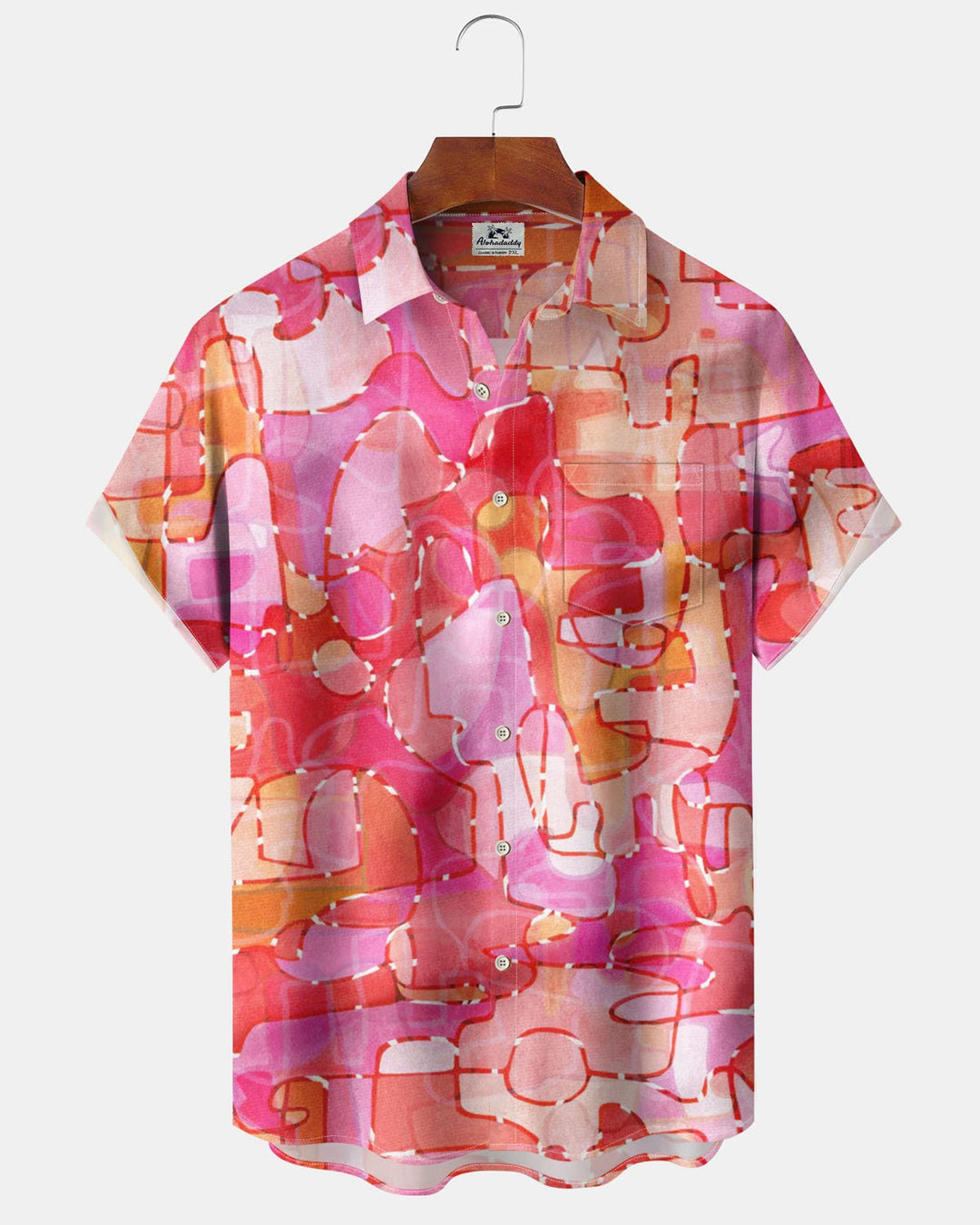 Alohadaddy® Hawaiian Geometric Print Art Pocket Button Cardigan Men&