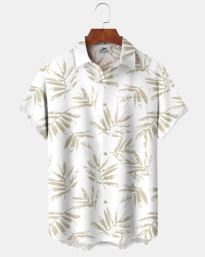 Alohadaddy® Hawaiian Leaf Print Art Button Cardigan with Pockets Men&
