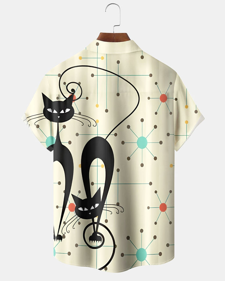Alohadaddy® Casual Cat Print Art Button Pocket Cardigan Men&