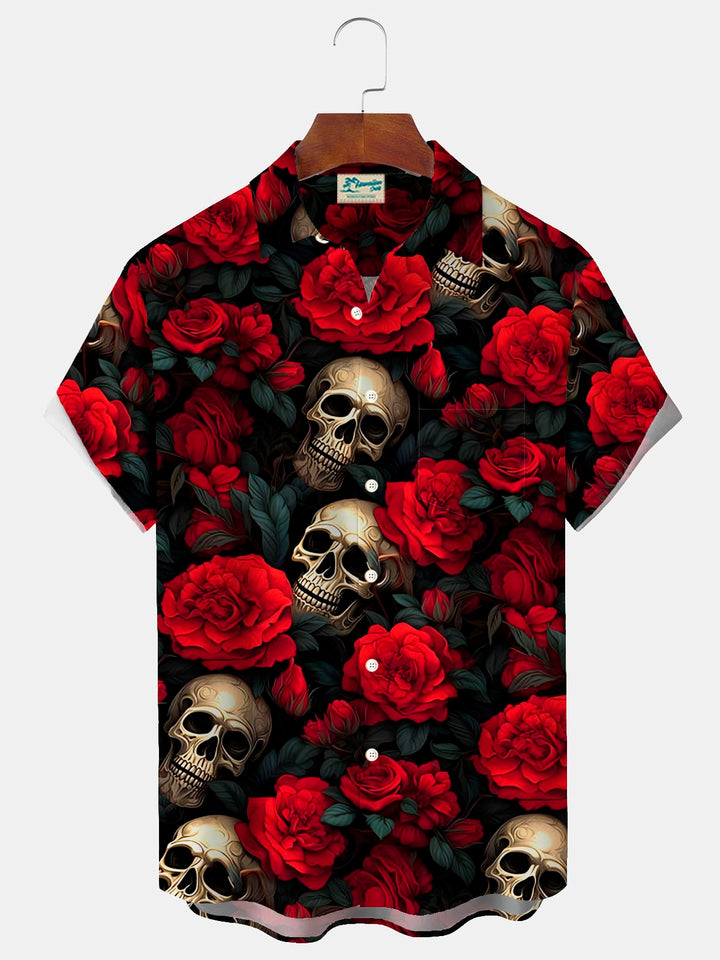 Alohadaddy Retro Halloween Skull Rose Flower 3D Digital Print Men&