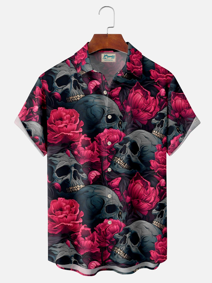Alohadaddy Retro Halloween Skull Rose Flower 3D Digital Print Men&