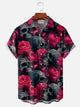Alohadaddy Retro Halloween Skull Rose Flower 3D Digital Print Men's Button Pocket Short Sleeve Shirt Big & Tall
