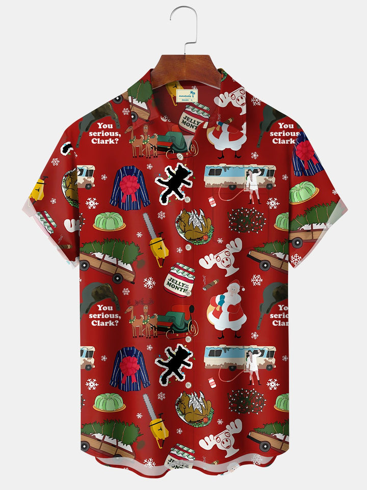 Alohadaddy Christmas Button Pocket Casual Short Sleeve Shirt