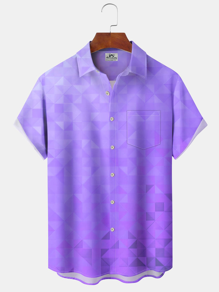 Alohadaddy Leisure Collection Geometric Triangle Gradient Color Print Art Pocket Cardigan Button Polyester Stretch Short Sleeve Shirt