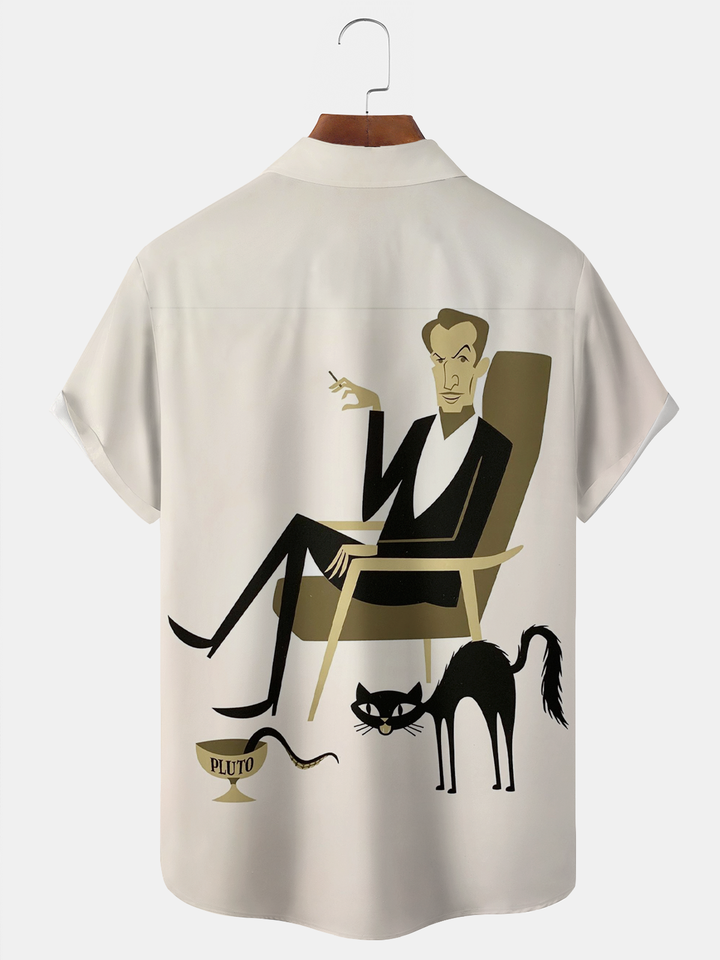 Alohadaddy® Retro 1950s Mid-century Atomic Age Geometric Man Cat Graphic Print Men&