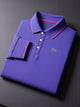 Alohadaddy® Business Casual Basic Stripe Logo Print Elastic Button Men's Long Sleeve Polo Big & Tall