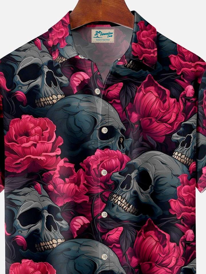 Alohadaddy Retro Halloween Skull Rose Flower 3D Digital Print Men&