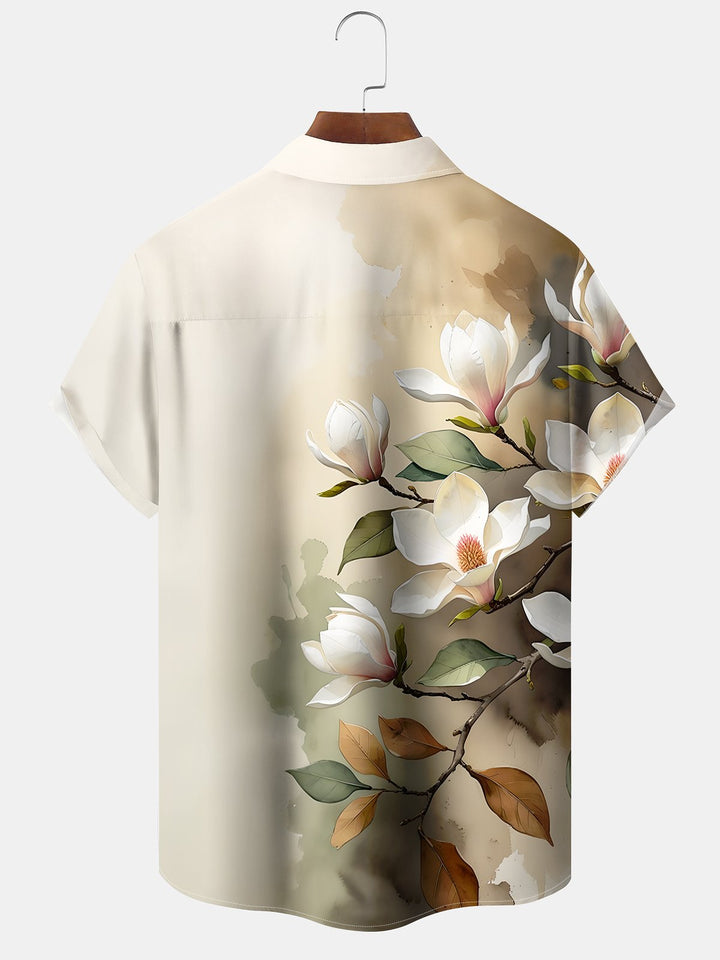 Alohadaddy Casual Collection Hawaii Flowers Everyday Cool Print Art Pocket Cardigan Buttons Polyester Stretch Short Sleeve Shirt