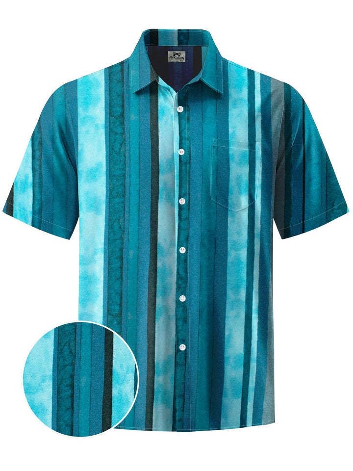 Alohadaddy® Casual Stripe Vintage Print Art Chest Pocket Men&