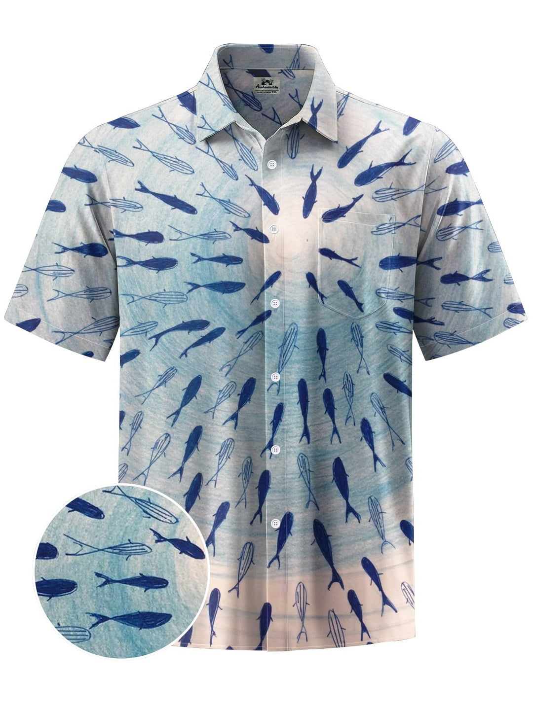 Alohadaddy® Vintage Fish Art Print Chest Pocket Mens Short Sleeve Shirt Big &amp; Tall