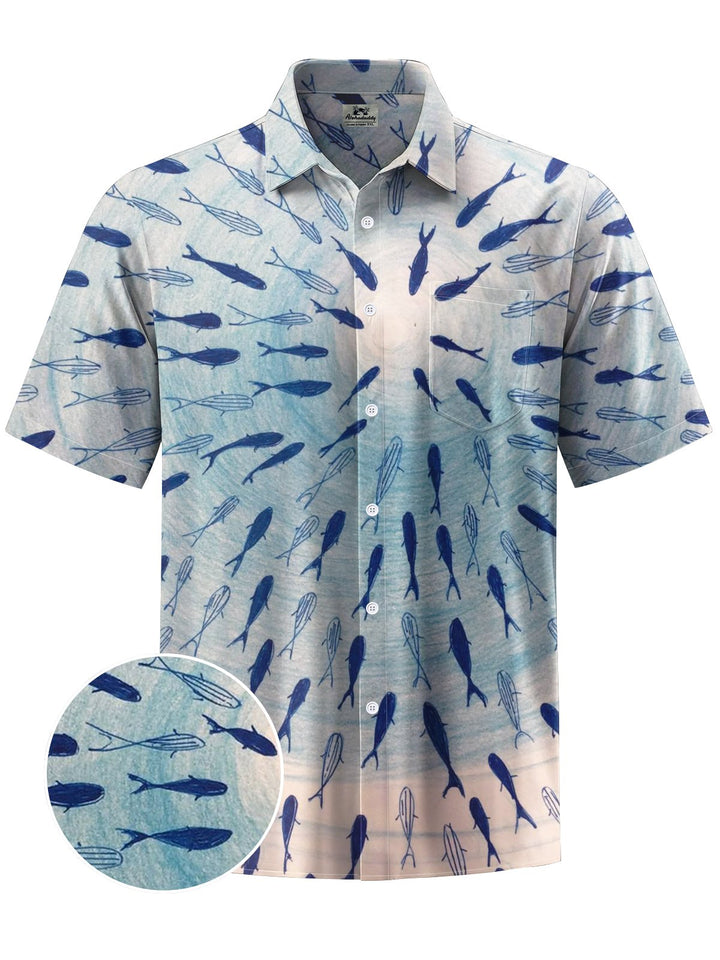 Alohadaddy® Vintage Fish Art Print Chest Pocket Mens Short Sleeve Shirt Big &amp; Tall