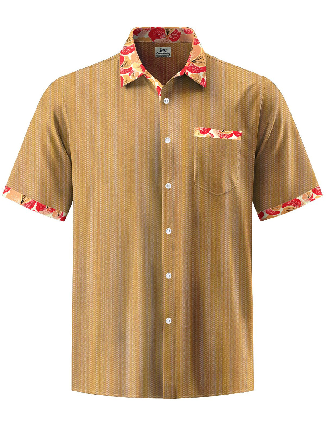 Alohadaddy® Vintage Floral Contrast Art Print Chest Pocket Moisture Wicking Men&