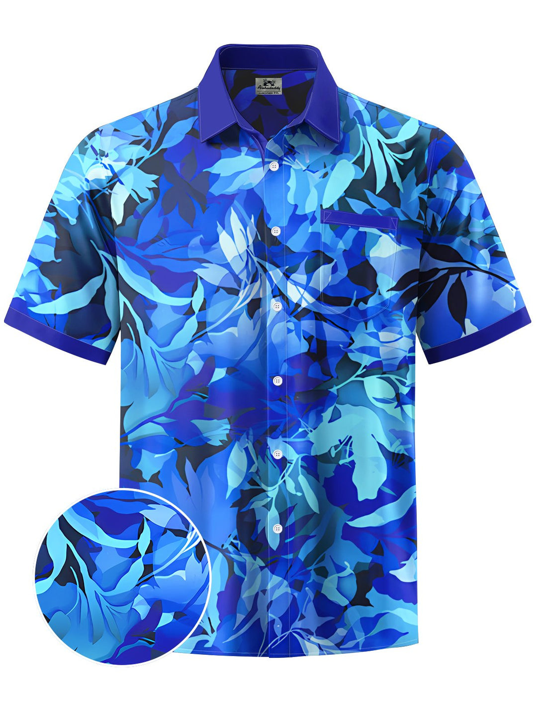 Alohadaddy® Hawaiian Leaves Contrast Color Art Print Chest Pocket Mens Short Sleeve Shirt Big &amp; Tall