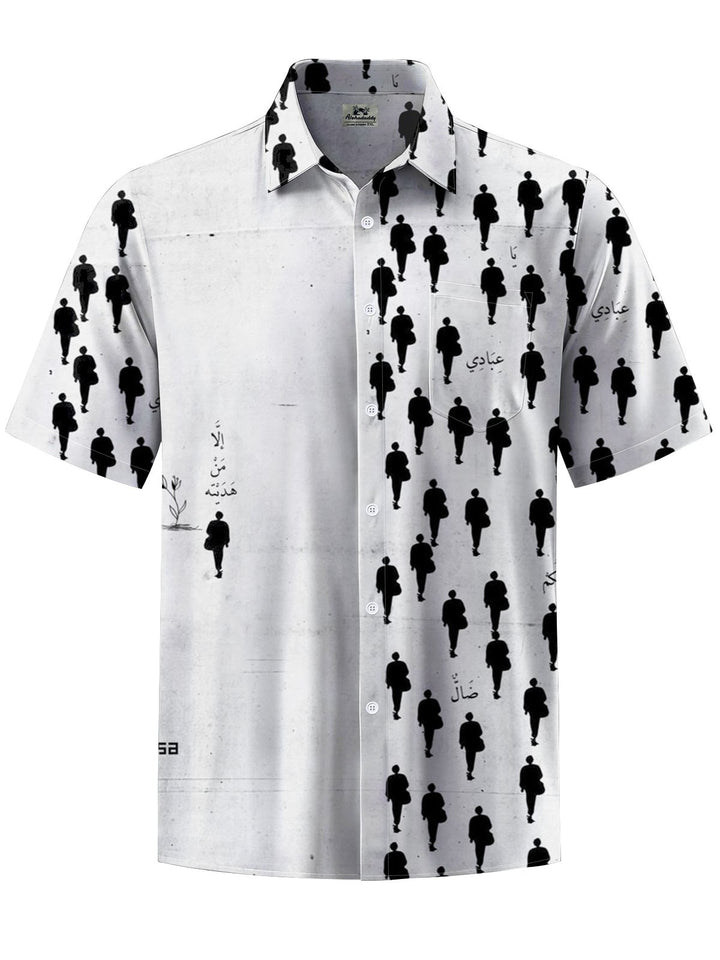 Alohadaddy® Casual Asymmetric Crowd Art Print Mens Moisture Wicking Short Sleeve Shirt Big &amp; Tall