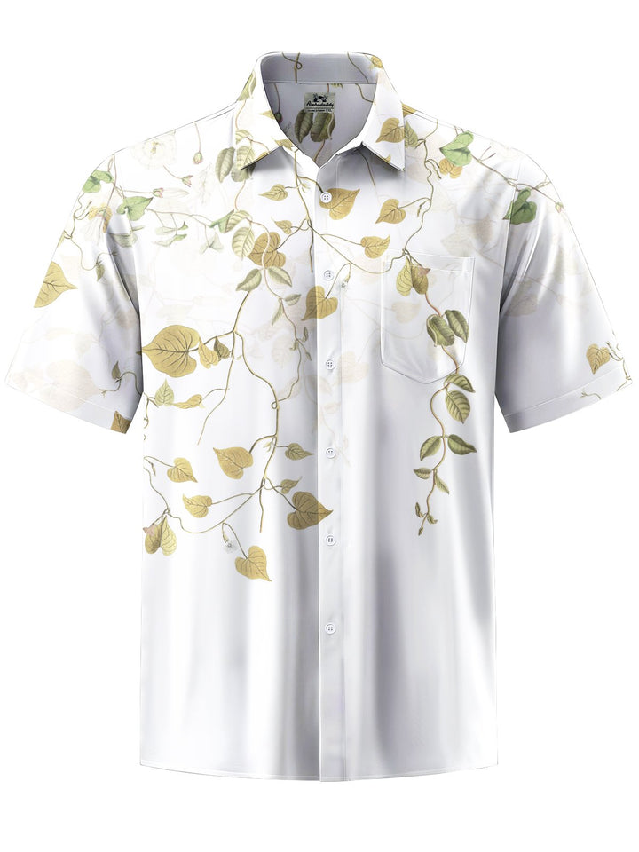 Alohadaddy® Hawaiian Leaves Art Print Chest Pocket Mens Short Sleeve Shirt Big &amp; Tall
