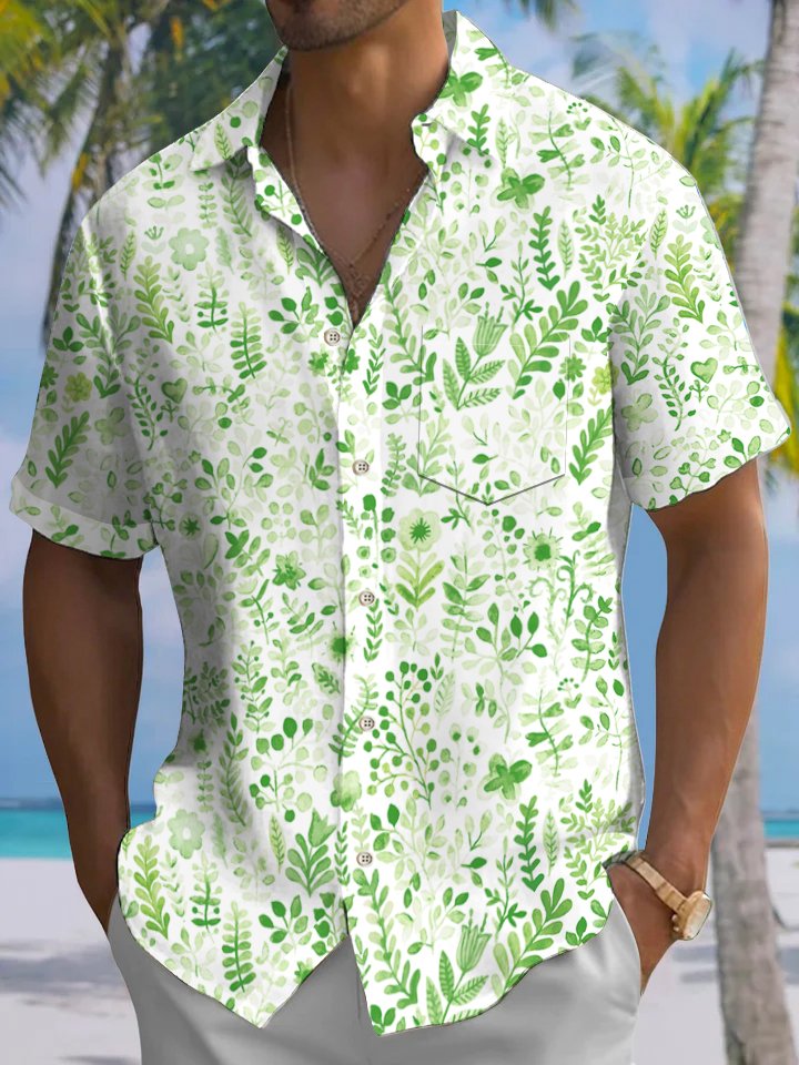 Alohadaddy® Hawaiian Leaf Art Print Chest Pocket Men&