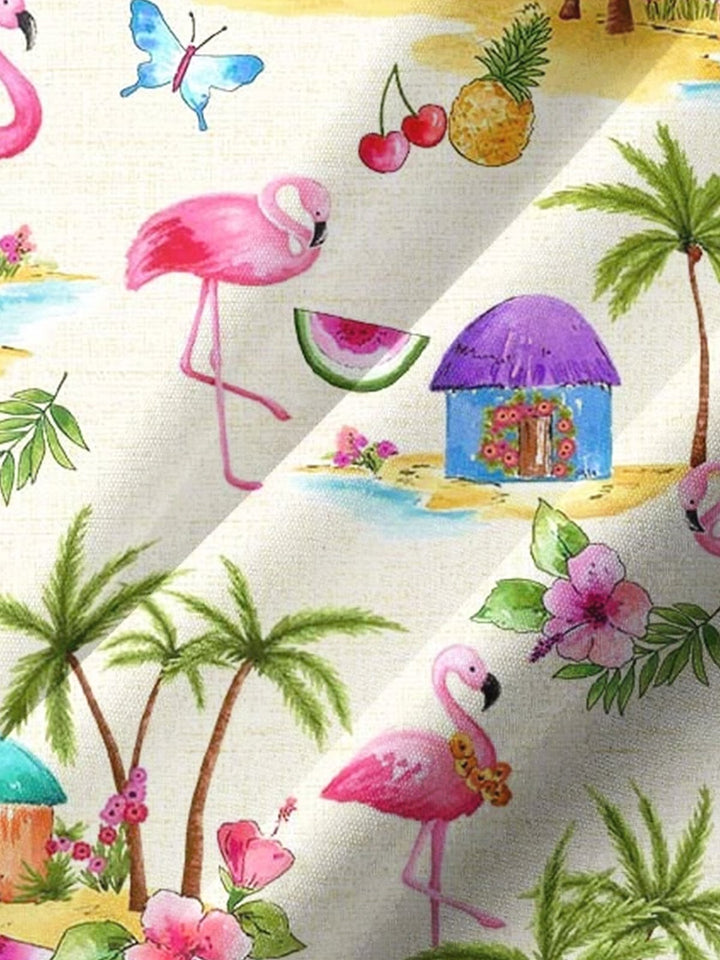 Alohadaddy® Hawaiian Flamingo Art Print Moisture-Wicking Chest Pocket Men&