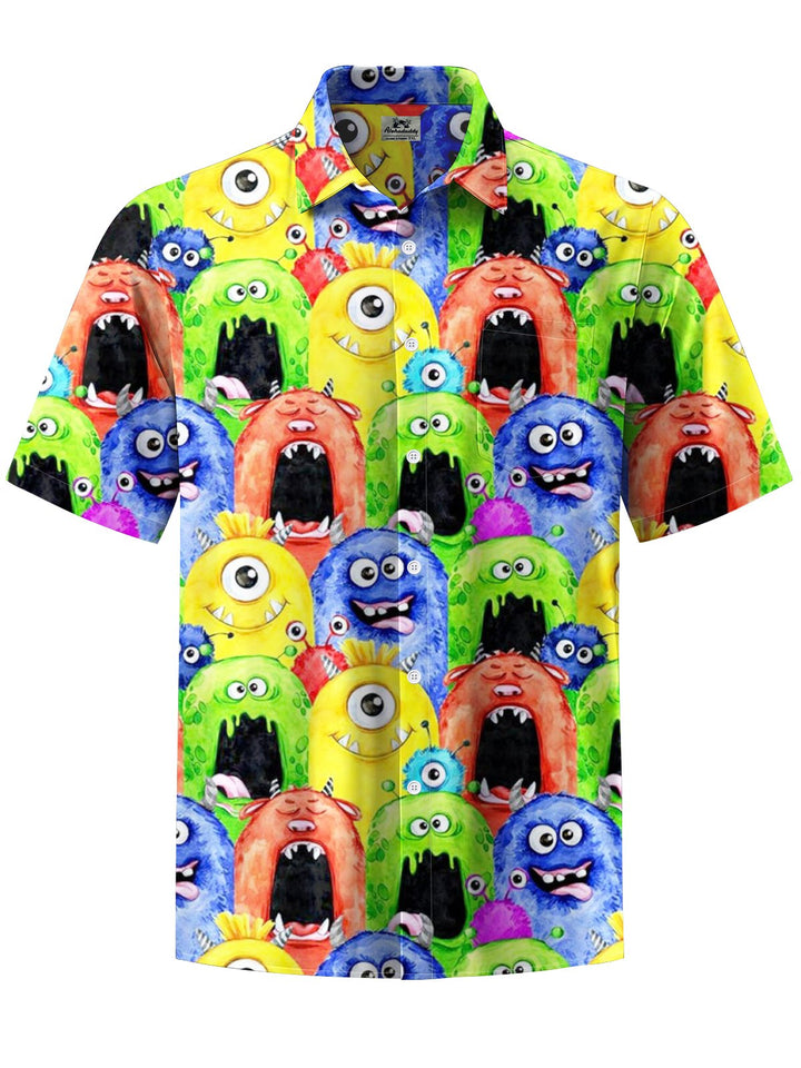 Alohadaddy® Casual Monster Art Print Chest Pocket Men&