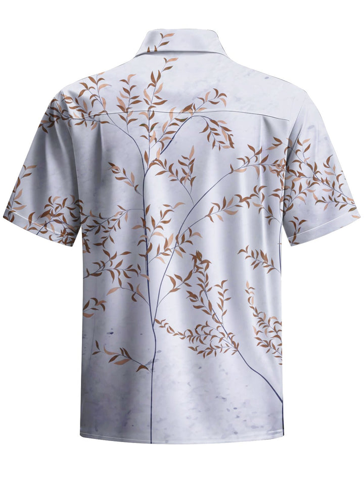 Alohadaddy® Casual Leaf Art Print Chest Pocket Men&