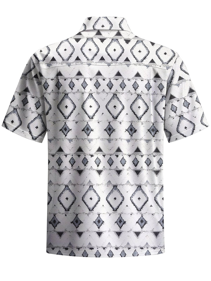 Alohadaddy® Casual Geometric Art Print Chest Pocket Stretch Men&