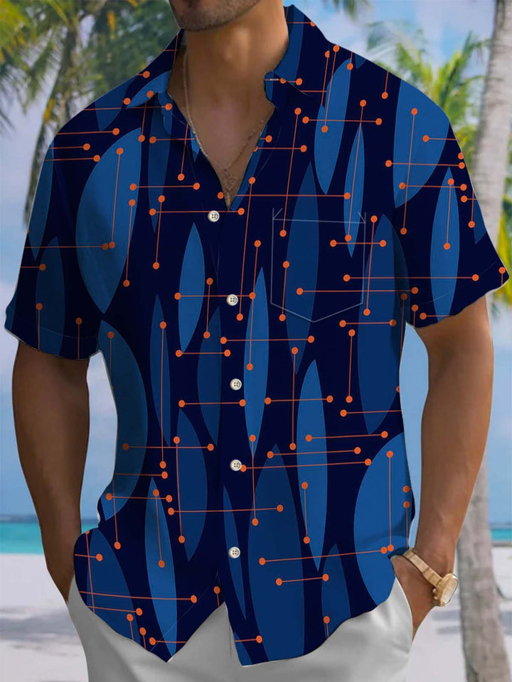 Alohadaddy® Casual Geometric Plaid Art Print Chest Pocket Men&