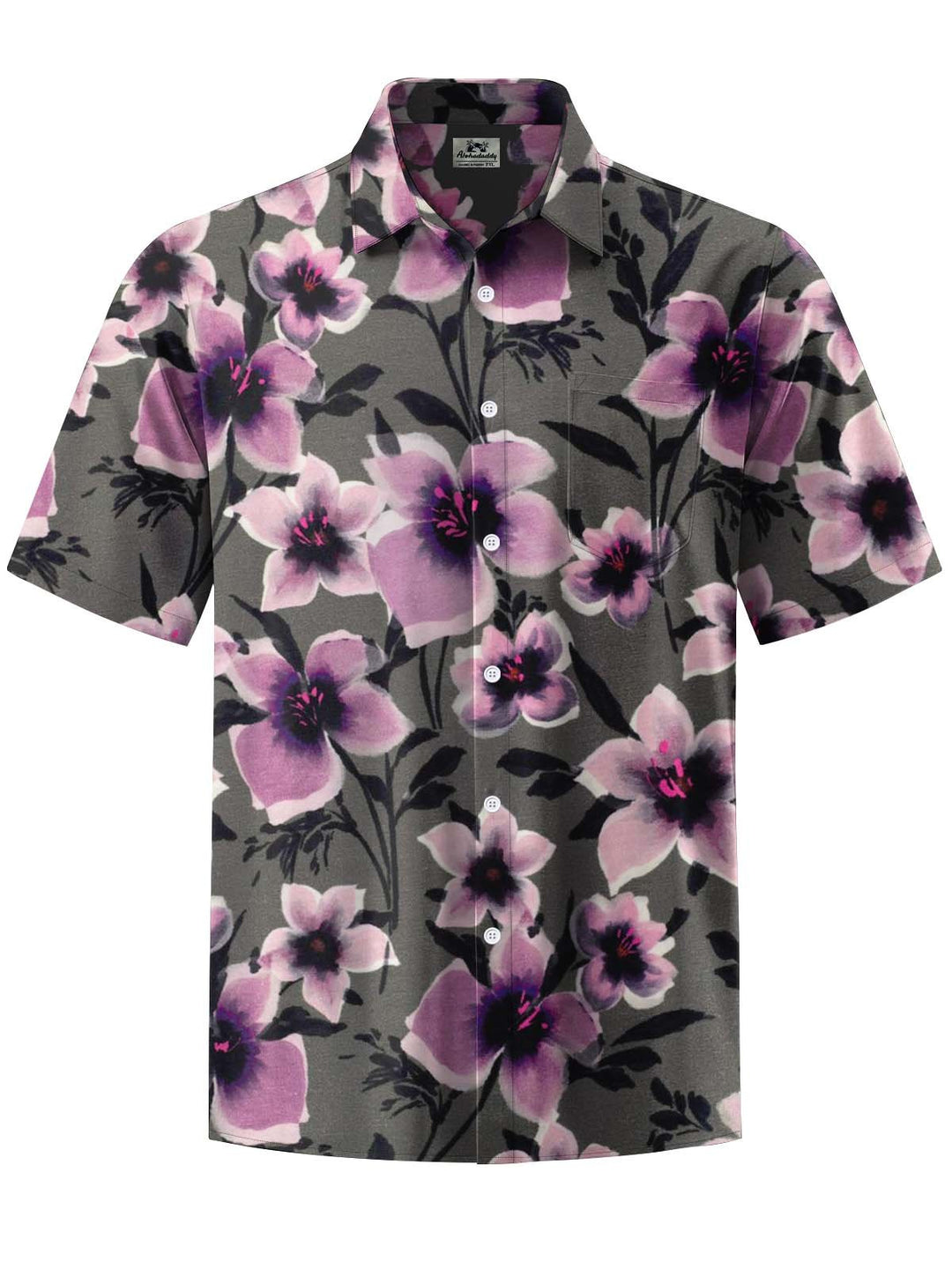 Alohadaddy® Vintage Floral Art Print Chest Pocket Stretch Men&