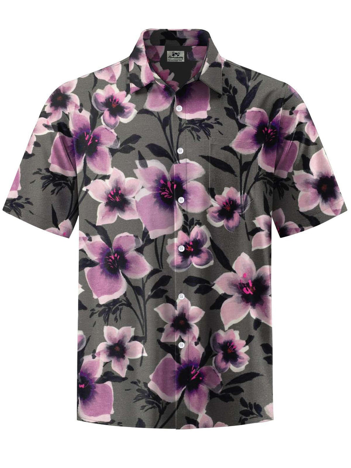 Alohadaddy® Vintage Floral Art Print Chest Pocket Stretch Men&