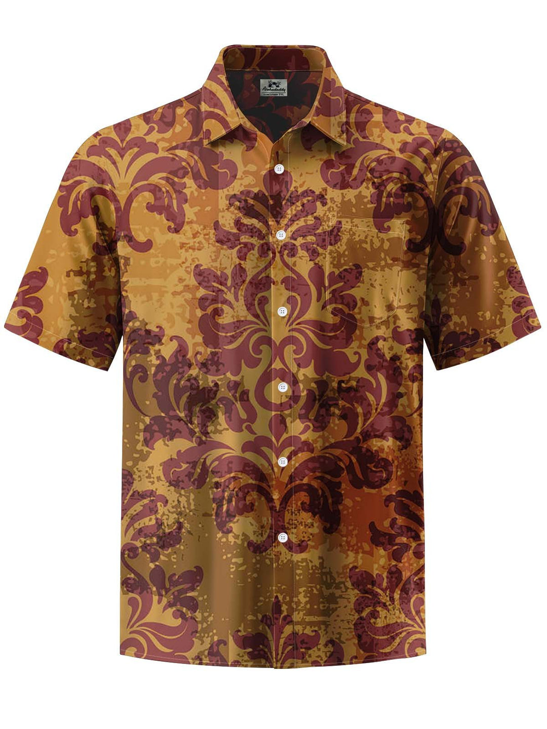 Alohadaddy® Vintage Baroque Pattern Art Print Chest Pocket Stretch Men&