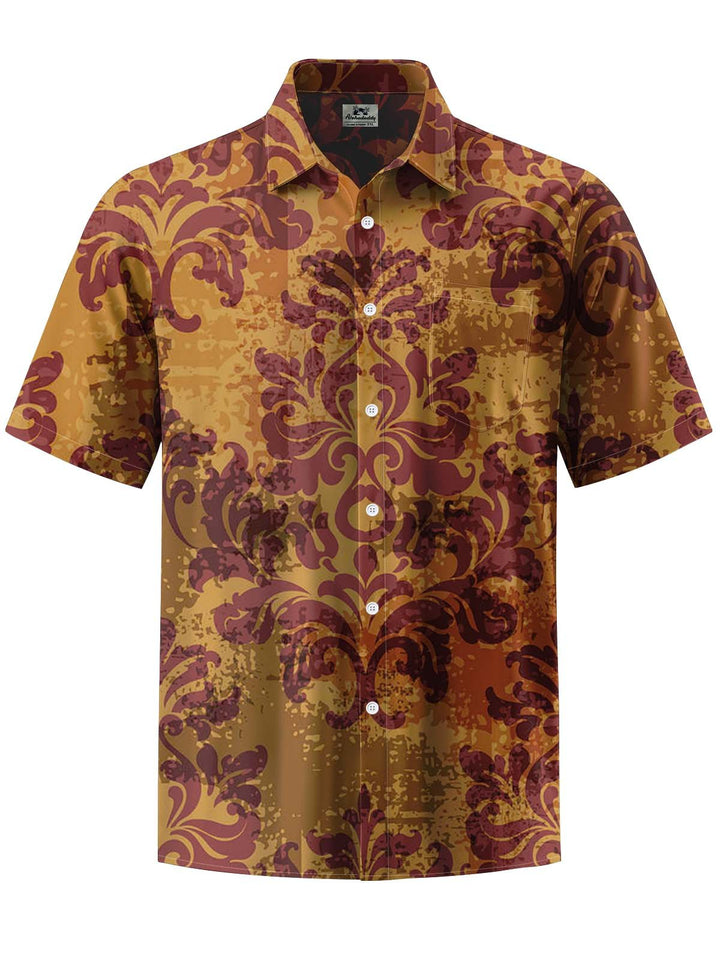 Alohadaddy® Vintage Baroque Pattern Art Print Chest Pocket Stretch Men&