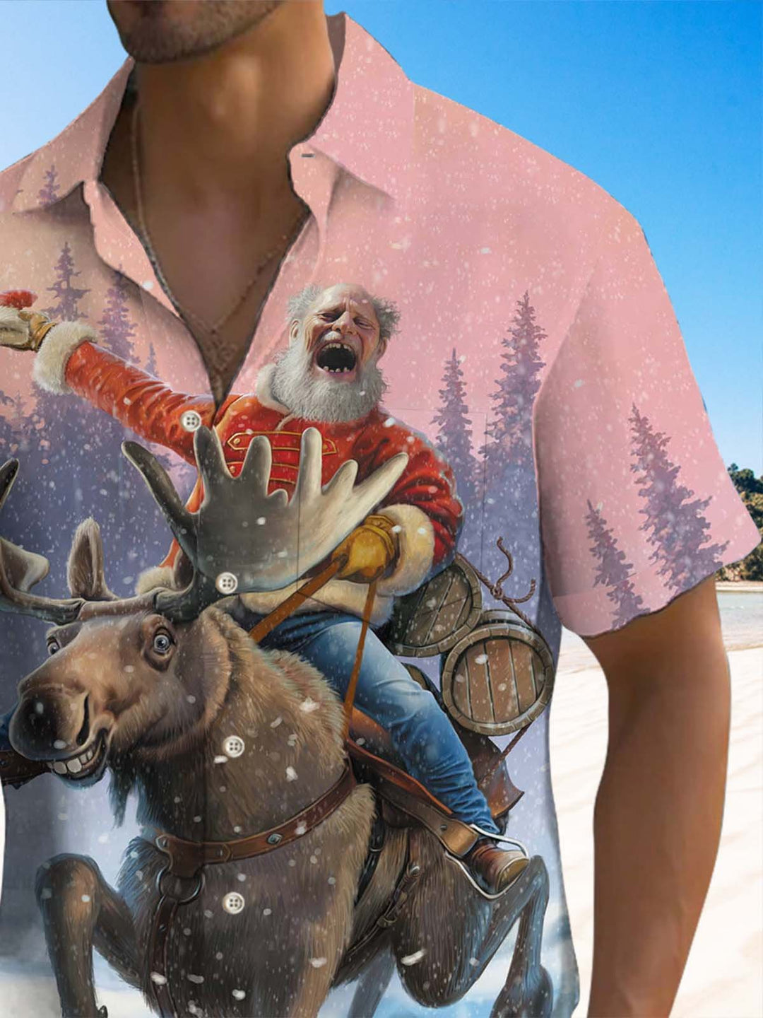 Alohadaddy® Christmas Santa Claus Elk Print Art Pocket Stretch Men&