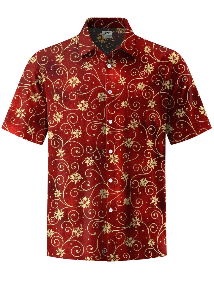 Alohadaddy® Holiday Christmas Floral Art Print Pocket Stretch Men&