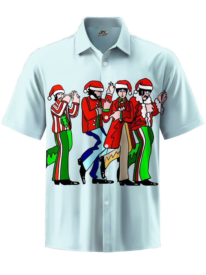 Alohadaddy® Holiday 60s Cartoon Character Santa Hat Print Art Pocket Stretch Men&