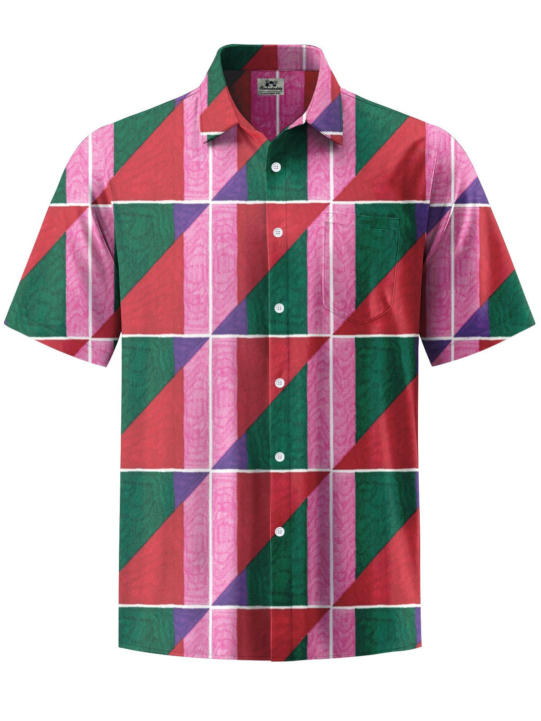 Alohadaddy® Retro Geometric Colorblock Print Art Elastic Pocket Button Men&